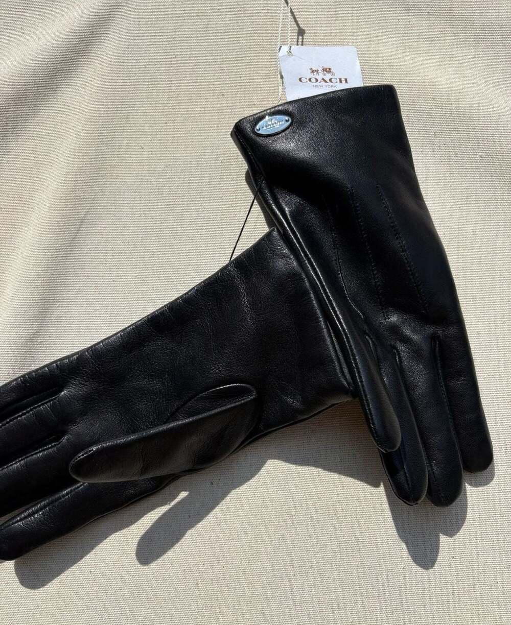 Coach Black Leather Gloves with Gold Accent